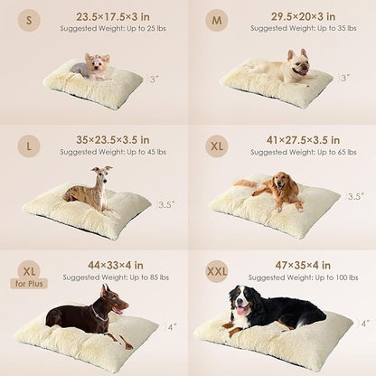 EHEYCIGA Fluffy XXL Dog Crate Pad, Plush Faux Fur Crate Bed for Extra Large Dogs, Calming Anti Anxiety XXL Dog Bed, Washable Warm Mat with Non-Slip Bottom, Ivory Beige