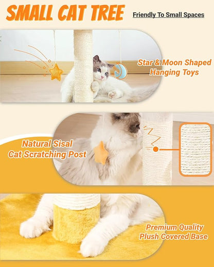 Happi N Pets Cloud Cat Tree, Cat Scratching Post with Bed, Small Cat Tree for Kittens, Cat Scratch Post with Cloud-Shaped Soft Perch & Cute Toys, Removeable Cover, Bonus Catnip