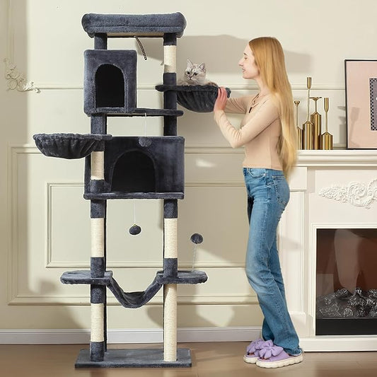 Letkind 70-Inch Cat Tree,Large Cat Tree Tower with Hammock, Scratching Post, Condo and Multi-Level Cat Tower for Large Cats, Cat Activity Center Playhouse, Dark Gray LCT016