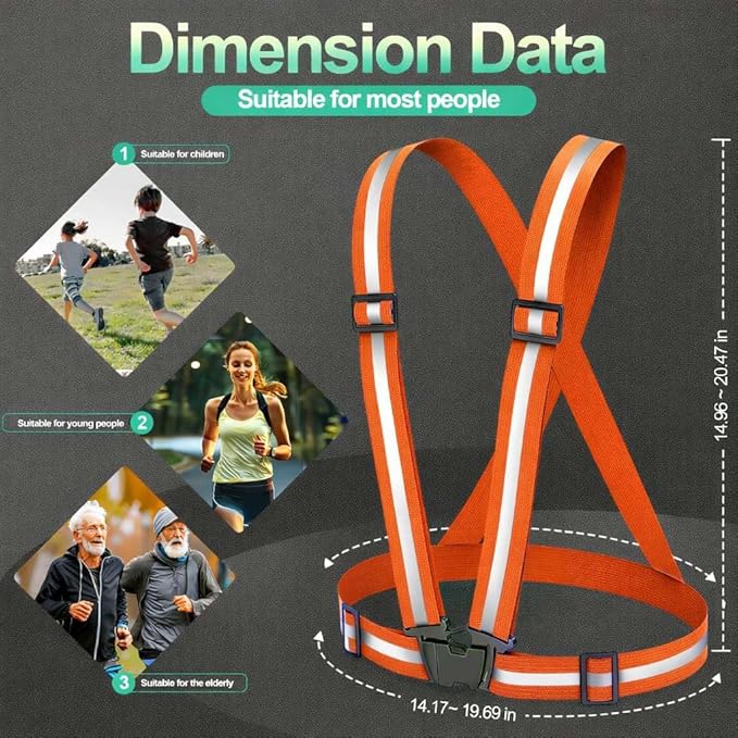 2 Packs Reflective Vest Running Gear, High Visibility Reflective Running Gear Adjustable Elastic Safety Vest for Night Jogging, Biking, Walking or Dog Walking, Running Vest for Men Women Children