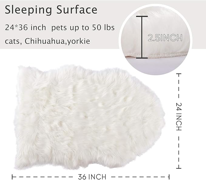 Asrug Faux Fur Dog Rug Plush and Fluffy Dog Mat Ultra Cozy Pet Throw Rug for Dogs Cats, Luxury Soft Faux Sheepskin Chair Cover Seat Pad Shag Fur Area Rugs for Bedroom, White, 24 by 36 inches