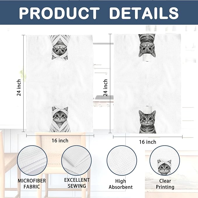 Funny Cat Bathroom Hand Towels, Cat Mom Lovers Lady Gifts for Women, Pet Lover Gifts Decorative Hand Towels for Bathroom Decor, 16x24 Inch Set of 2