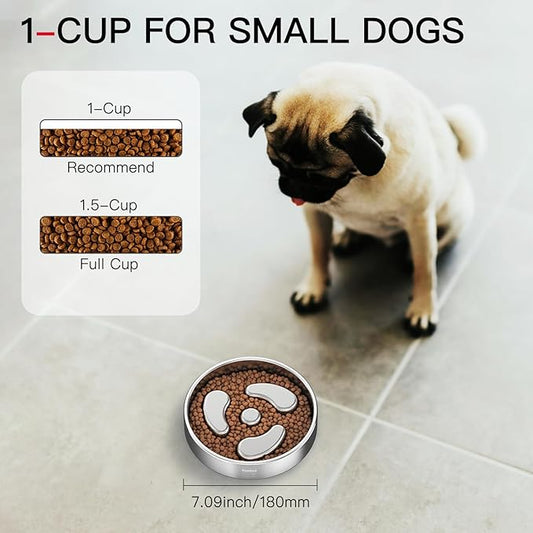 Slow Feeder Dog Bowl-1Cup for Small Puppy, Double-Layer 304 Stainless Steel Puzzle Bowl, Anti-Choking for Fast Eaters, Non-Slip Base, Dishwasher Safe [2Pack]