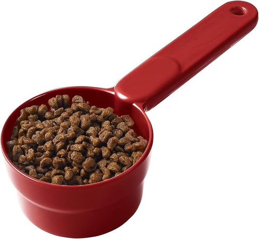 Dog Cat Food Scoop - Pet Food Scoop Dog Food Measuring Cup 1/2 1/4 Cup, Comfortable Long Handle for Easy to Scoop Food, Red 1/2 Cup