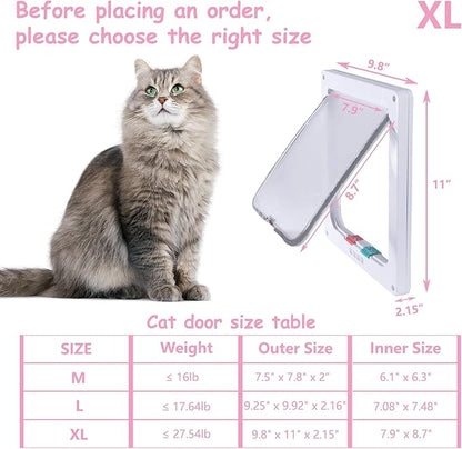 EGETOTA Cat Door Flap Extra Large (Outer Size 11" x 9.8"), 4 Way Locking for Interior Exterior Doors, Weatherproof Pet Door for Cats Doggie Kitties & Kittens, Easy Installation