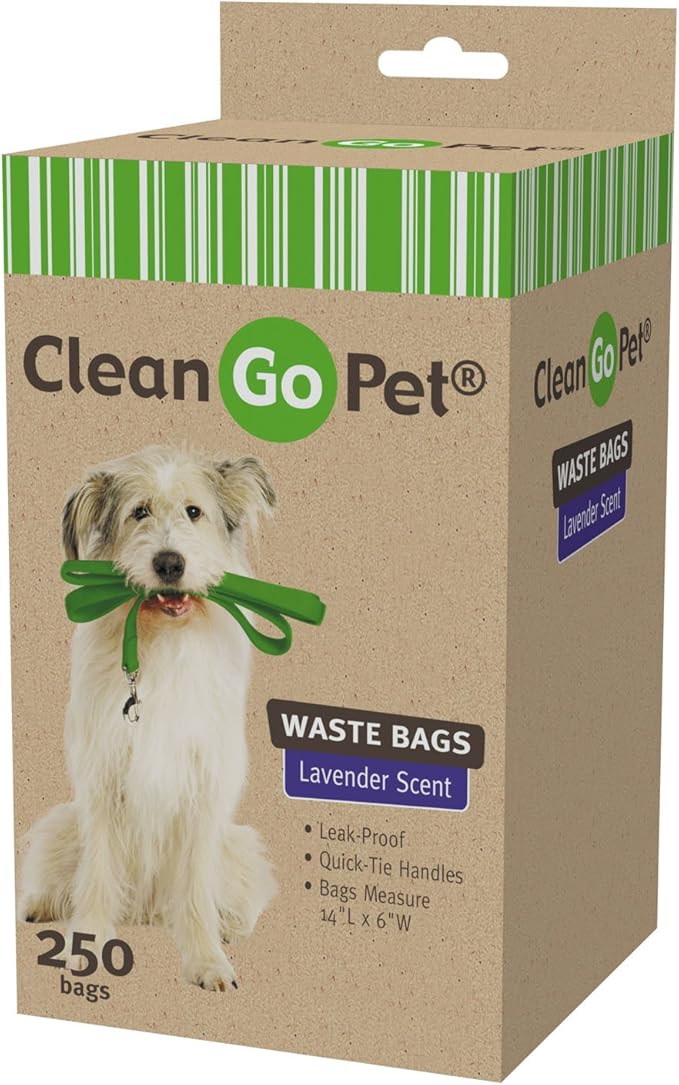 Clean Go Pet Lavender Scent Doggy Waste Bags, 250-Count, Quick-Tie Handles Poop Bags