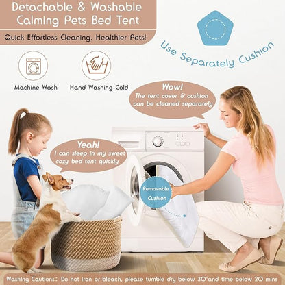 16" Dog& Cat Teepee Tent +20" Pet Cooling Mat +10ft Star String Light [2-Modes],Cotton Thicked Soft Comfort Anti-Slip Cushion (Used/Wash Separately), Small Pets Tents House Indoor or Outdoor