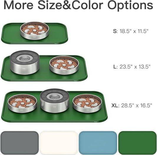 Pet Feeding Mat [Warped Resistant Raised Edge], Water-Proof Silicone Placement for Food Water Bowls, Anti-Slip Base Protect Floor, BPA-Free&Dishwasher-Safe [18.5x11.5inch Small, Green]