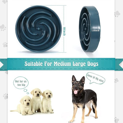 Blue Slow Feeder Maze Puzzle Bowl - Large Dog Non Slip Food Feeding Dishes for Medium Dogs, Interactive, Bloat Stop, Choking Prevention, Healthy