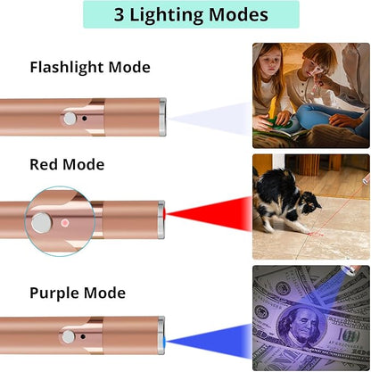 TBTeek Cat Toys, with Metal Case, 2 Pieces, Rechargeable, 7 Adjustable Patterns, Interactive Kitten Pet Dog Red Dot Chase Light Toy for Cats Fun Playing Exercise(Rose Gold)