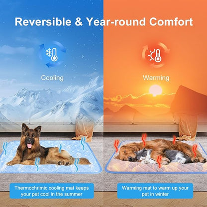 MH MYLUNE HOME Dog Cooling Mat 48x28 Inch - Double-Sided Cooling & Warm, Cool-Chill Cool Fiber, Endothermic Color Changing Pet Pad for Large Dogs, Foldable & Washable Summer Blanket