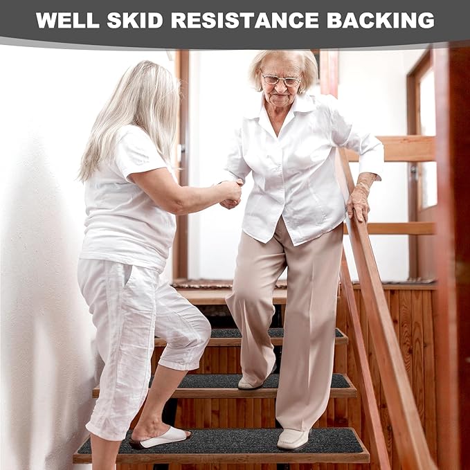 Stair Treads for Wooden Steps - Non Slip Stairs Carpet Tape Peel and Stick with Double Adhesive Tape Set of 15 Stripe- Black
