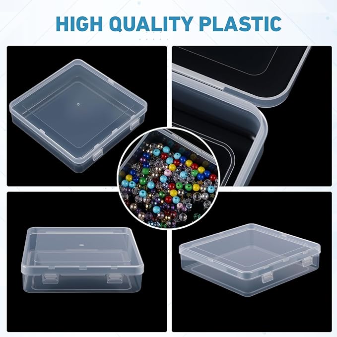 SATINIOR 24 Packs Small Clear Plastic Beads Storage Containers Box with Hinged Lid for Storage of Small Items, Crafts, Jewelry, Hardware (5.9 x 5.9 x 1.5 Inches)