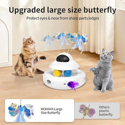 MOHAYA Interactive Cat Toys for Indoor Cats,4-in-1 Automatic Kitten Toy with Laser, Fluttering Butterfly, Moving Feather & Track Balls, USB Rechargeable Self-Play Electronic Toy for Kittens & Adults