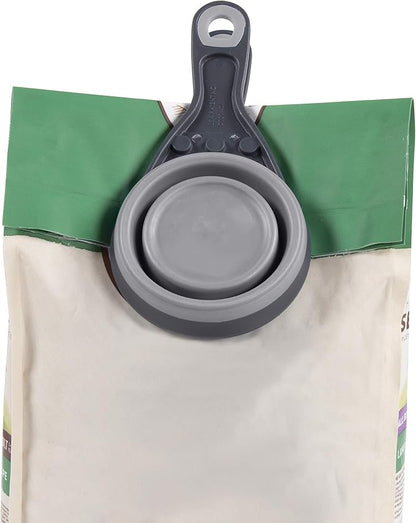 Dexas Pets Collapsible KlipScoop Collapsible Dry Dog Food Scoop and Dog Food Bag Clip, 1 Cup Capacity, Light Gray (PW660432429) (Pack of 2)