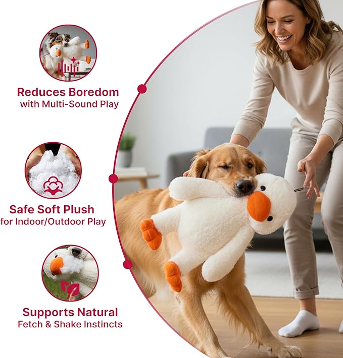 Pet Lou 15 Inch Duck Plush Dog Toy, Durable Super-Soft Fabric Squeaky Interactive Toy for Chewers, Heavy Duty Stuffed Dog Toy, Longest-Lasting