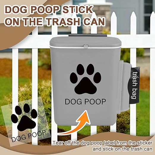 Dog Poop Trash Can Outside Hanging, 2 Gallon Wall Mount Dog Poop Trash Can with Trash Bag Dispenser, Small Pet Waste Bin with Lid, Hanging Pet Waste Disposal Container for Fence, Garbage, Outdoors