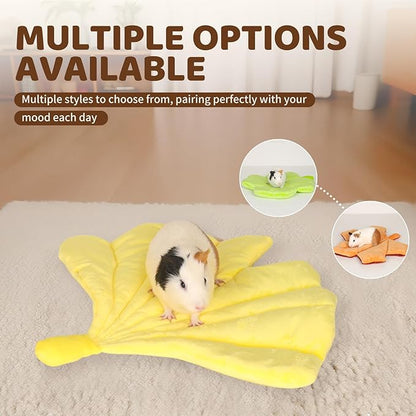 Rabbit Bed Rabbit Pad All-Season Soft Leaf-Shaped Small Pet Bed - Comfortable Breathable Guinea Pig Pad for Guinea Pigs, Rabbits, Chinchillas, Ferrets, Hedgehogs (Yellow Ginkgo Leaf)