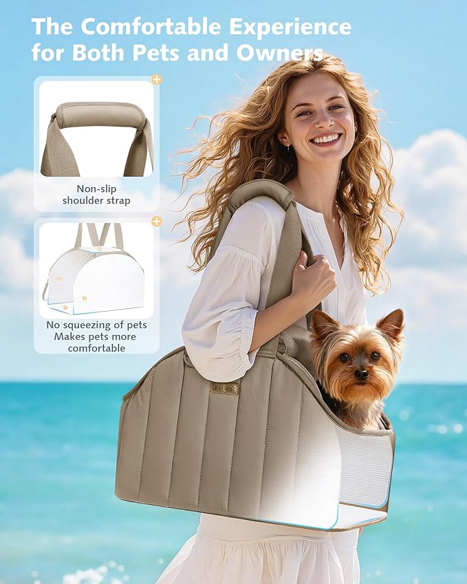 Pecute Dog Purse Carrier, Lightweight Dog Carriers for Small Dogs with Large Pockets, Dog Soft-Sided Carriers up to 6.6lbs, Pet Carrier for Puppy Cat Rabbit, Suitable for Travel, Subway, Khaki