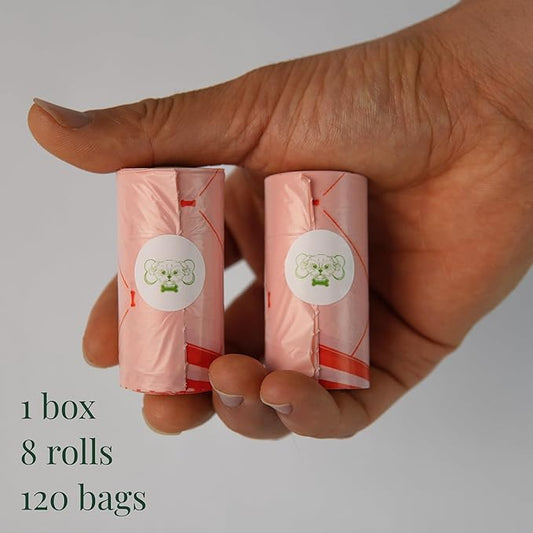 Extra Thick Dog Poop Bags Rolls, Leak-Resistant Pet Waste Bags, 120 Count (8 Rolls), 9x13 in Large, Lavender Scented, Fits Most Dispensers, Pink