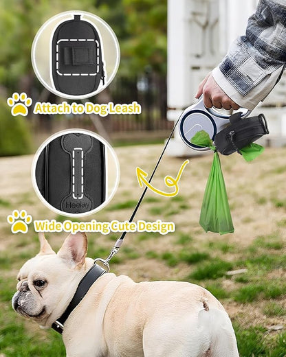 Dog Poop Bag Holder, Hands Free Cute Dog Poop Bag Dispenser for Leash with Big Opening Pet Waste Bag Holder Zippered Pouch with Carabiner Hook Waterproof Pet Poop Bag Holder Black