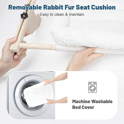 Cat Sill Window Perch - 100% Natural Pine Frame, Soft Rabbit Fur Cushion, Tool-Free Adjustment, Supports 40 lbs (Medium-White)