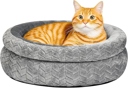 Dual-Layer Donut Cat Bed - Fluffy Round Bed for Small Pets - Ultra-Soft Cat Donut Bed for Cozy Sleep (Grey, 20 * 20 * 5.9 inch / 50 * 50 * 15 cm)