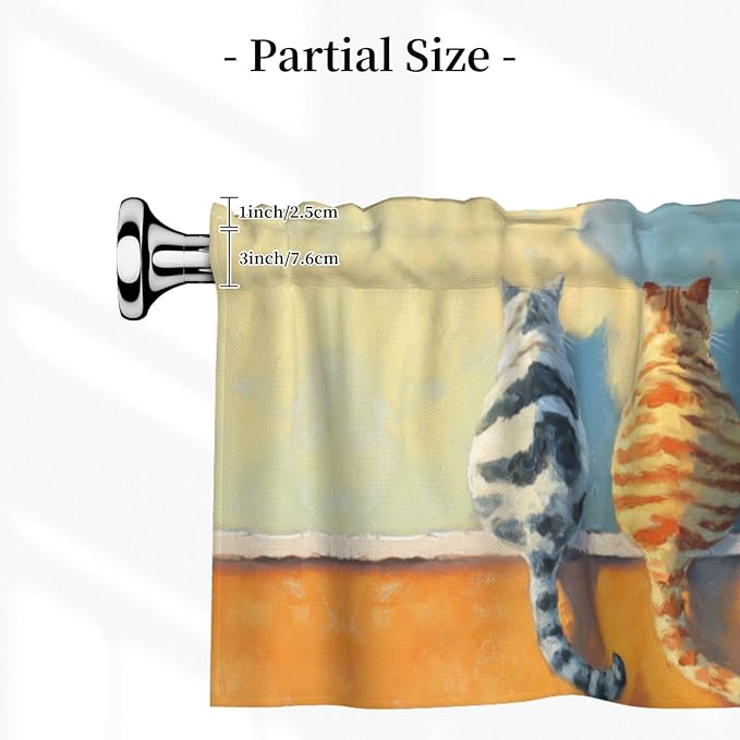 Cute Cat Curtain Valance Short Rod Pocket Window Treatment for Living Room Bedroom Kitchen Bathroom 1 Panel 54" W x 18" L