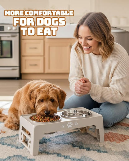 Elevated Dog Bowls for Small Dogs and Cats, Dog Feeder with 2 Thick 5.5" Stainless Steel Dishes, Non-Slip 2 Heights Adjustable to 2.6"-5.3"
