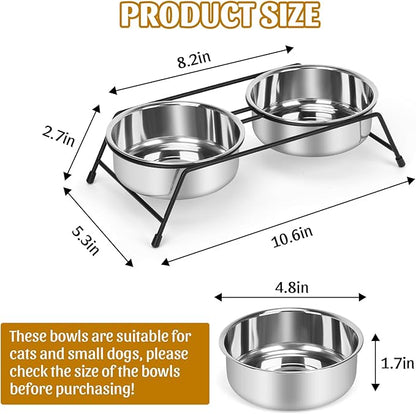 Raised Cat Bowls Cat Feeder Holders 2 Stainless Steel Elevated Pet Water Food Bowl for Cats Puppies Rabbits (2 Bowls)