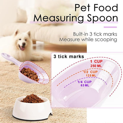 Melamine Pet Food Measuring Scoop, 1 Cup 1/2 Cup 1/4 Cup with Clear Measurement Lines for Dog, Cat, Bird, and Rabbit, Durable, Ergonomic Handle, Dishwasher safe-Purple