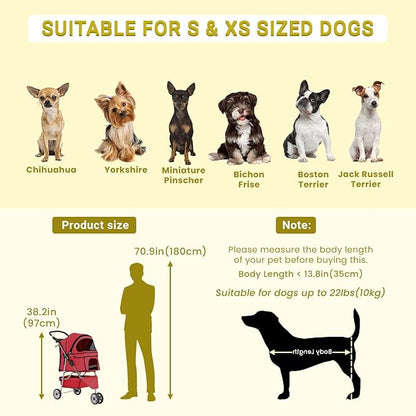Stroller for Pet Stroller Dog Cat Jogger Stroller for Medium Small Dogs Cats Folding Lightweight Travel Stroller with Cup Holder，Red