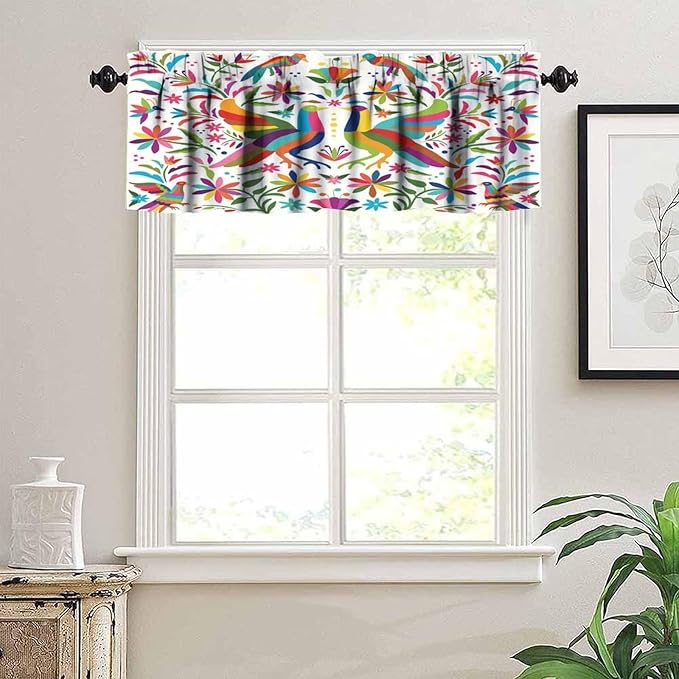 Mexico Valance Curtains Colorful Pigeons Pheasant Pattern Window Treatment Valances Short Curtains Rod Pocket Drape for Dining Room Home Kitchen Decor, 54x18inch