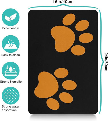 Dog Food Mats for Floors Absorbent, Cat Food Mat - Pet Cat Feeding Mat Quick Dry, Dog Bowl Mats for Water, Pet Supplies Feeding Placemat 16" x 24" Footprints Orange