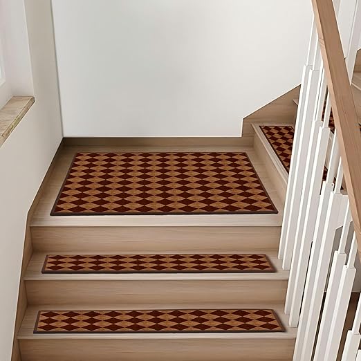 Non-Slip Carpet Stair Treads 7PCS, 8"x30" Peel and Stick Stair Runner for Wooden Steps Indoor, Washable Reusable Adhesive Backing, Pet-Friendly Safety Mats for Kids, Elders, Dogs