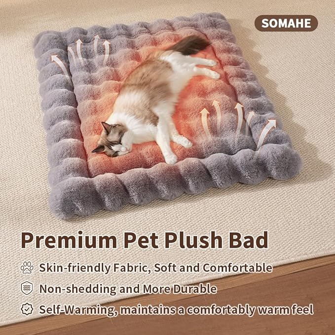 Cat Bed Mat, Soft Plush Faux Fur Kneading Pet Bed, Machine Washable Cat Sleeping Pad for Indoor Cats & Kittens, Non-Slip Fluffy Cat Rug for Couch Sofa Floor, 23x15 Inch Grey