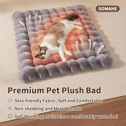 Cat Bed Mat, Soft Plush Faux Fur Kneading Pet Bed, Machine Washable Cat Sleeping Pad for Indoor Cats & Kittens, Non-Slip Fluffy Cat Rug for Couch Sofa Floor, 23x15 Inch Grey