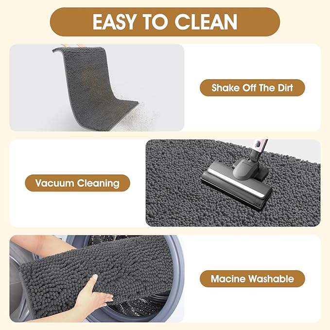 IM HOME Dog Door Mats for Muddy Paws, 30" X 20" Chenille Absorbent Doormat, Non Slip Heavy Dog Rugs for Muddy Paws, Soft Indoor Door Mat for Entryway, Mud Paw, Inside Floor, Grey