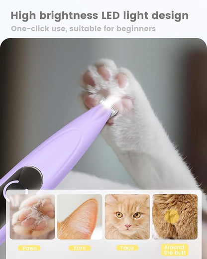 Dog Paw Trimmer with LED Display,35dB Ultra-Low Noise Dog Grooming Clippers,Cordless Paw Trimmers for Dog's Feet with LED Light,Type-C Rechargeable Cat Hair Trimmer for Paws, Ears, Face, Rump