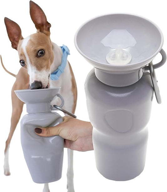 Springer Dog Water Bottle | Portable Travel Water Bottle Dispenser for Dogs - As Seen on Shark Tank | Patented, Leak-Proof Bottles Fill Bowl with Water - Ideal for Walking | BPA-Free 22oz Gray