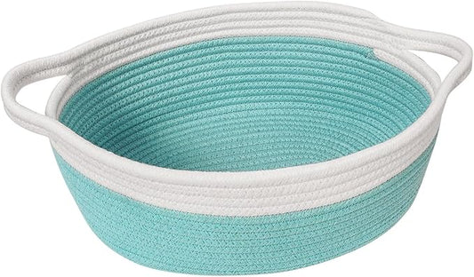 Goodpick Easter Basket Empty to Fill, Small Woven Basket with Handles for Organizing, Baby Dog Toy Laundry Baskets, 12"x 8" x 5", Blue