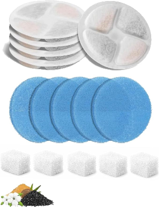Viva Paws Cat Water Fountain Filters, 10 Pack Cat Fountain Replacement Filters, Compatible with Stainless Steel Cat & Dog Fountain, 4-Stage Filtration, (5 Filters & 5 Sponges) (White, 10 Pack)