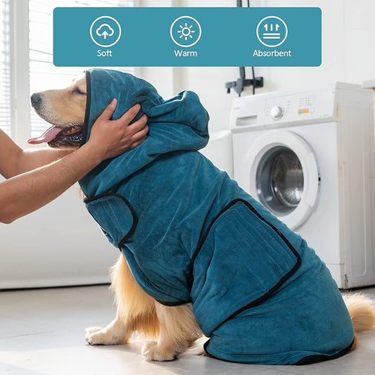 Avont Dog Bathrobe - Super Absorbent Pet Drying Towel Bath Robes After Bath Shower Swim Wet Walk for Puppies -Blue(3XL)