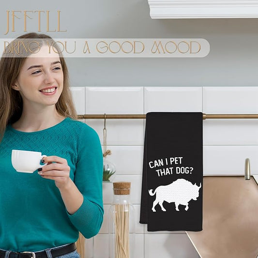 Funny Cow Kitchen Towels, Gifts for Cow Lovers, Animal Lover Gifts Dish Tea Towels for Kitchen Decor, Can I Pet That Dog Decorative Hand Towel for Bathroom, 16x24 Inch