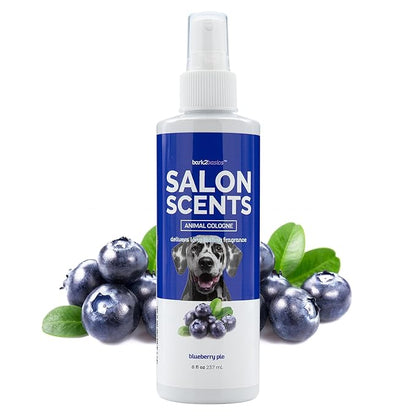 Bark2Basics Salon Scents Pet Grooming Cologne Spray - 8 oz, Natural Professional Groomer Grade Perfume Deodorant for Dogs and Cats, Long Lasting, Deodorizing (Blueberry Pie)