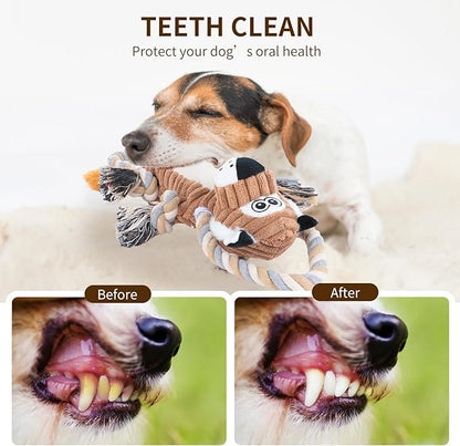 Squeaky Dog Toys Interactive Durable Rope-Infused Lion Shape Puppy Chew Toys for Small, Medium and Big Dogs