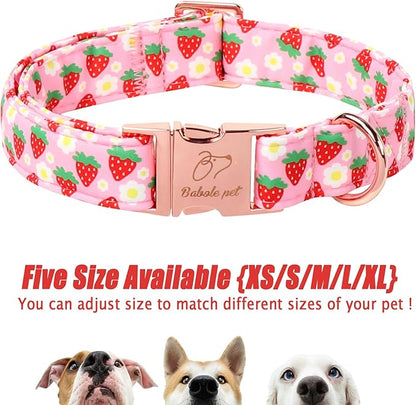 Strawberry Dog Collar for Puppy Small Dogs - Adjustable Spring Summer Pink Girl Dog Collars, Cute Girly Female Pet Collar with Metal Buckle XS