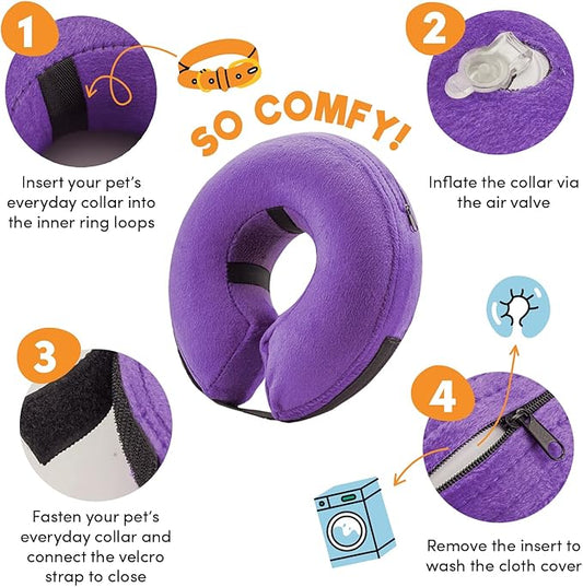 BENCMATE Inflatable Dog Cone Collar Alternative, Soft Dog Cone for Small Medium Large Dogs and Cats, Neck Recovery ECollar Donut Collar After Surgery (Large, Purple)
