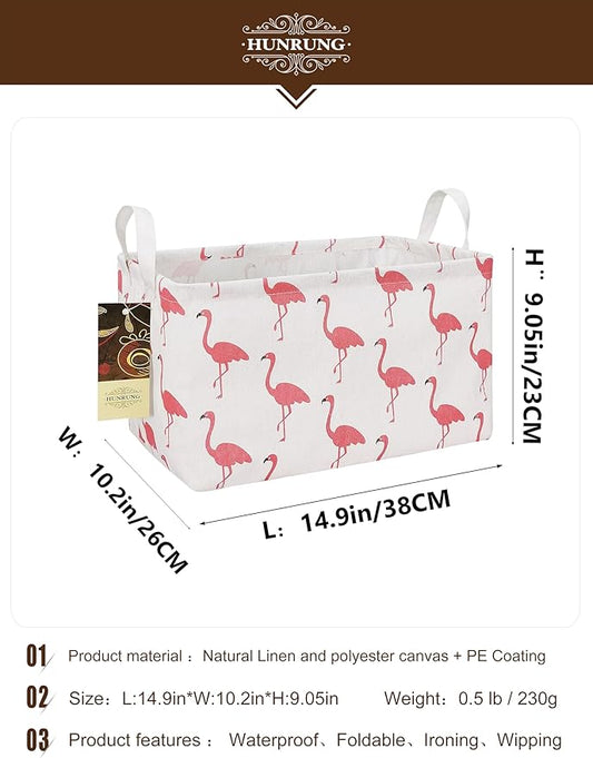 HUNRUNG Rectangle Storage Basket Cute Canvas Organizer Bin for Pet/Children Toys, Books, Clothes Perfect for Rooms/Playroom(Rectangle Flamingo)