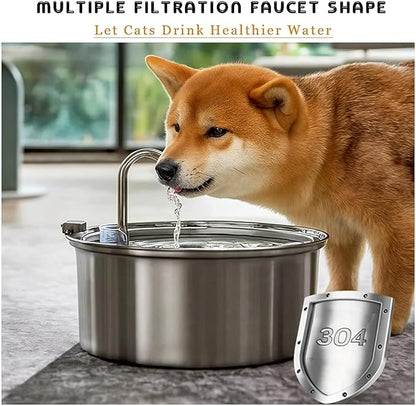 Dog Water Bowl, Stainless Steel Pet Drinking Fountain with Quadruple Filtration, 3.2L Large Capacity Automatic Water Dispenser, Ultra Quiet for Cats